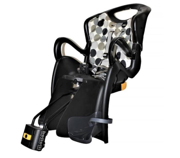 Сиденье задн. Bellelli Tiger Standart B-fix до 22кг, черное с бежевой подскадкой с серыми кругами