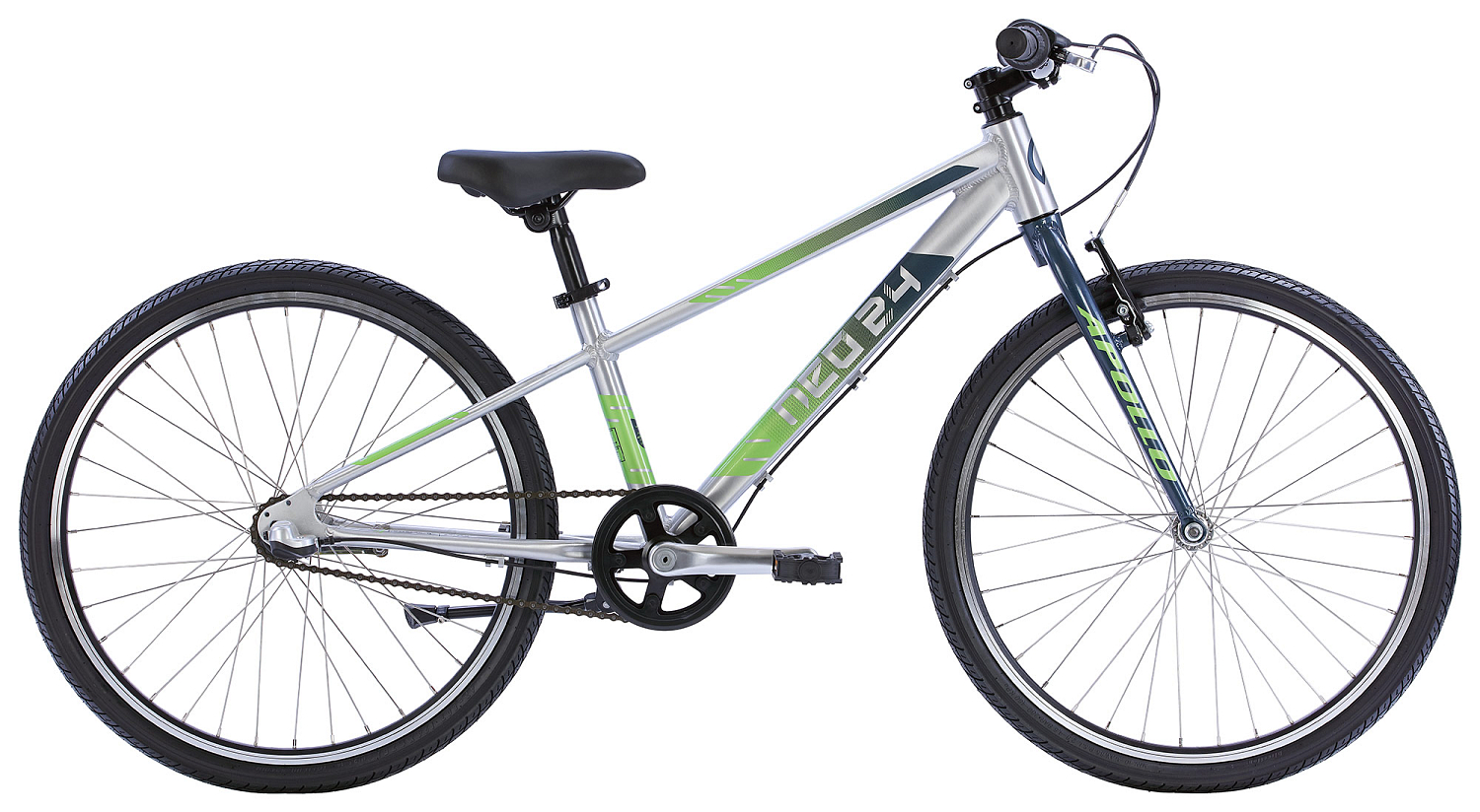 Детский велосипед Apollo NEO 3i boys 24", Brushed Alloy / Slate / Lime Green Fade