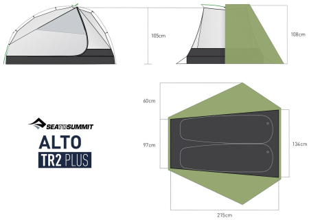 Палатка двухместная Alto TR2 Plus, Fabric Inner, Sil/PeU, Green от Sea to Summit