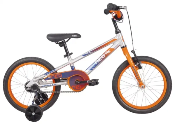 Детский велосипед Apollo NEO boys 16", Brushed Alloy / Orange / Navy Blue Fade