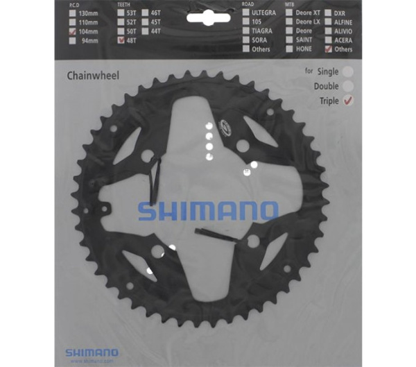 Зірка шатунів Shimano FC-M391 48 зуб. сумісна с захистом, чорн, 9-швидк, чорн