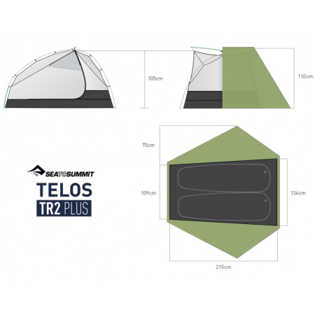 Палатка двухместная Telos TR2 Plus, Fabric Inner, Sil/PeU, Green